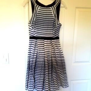 Eva Franco Black and White Pleated Halter Dress